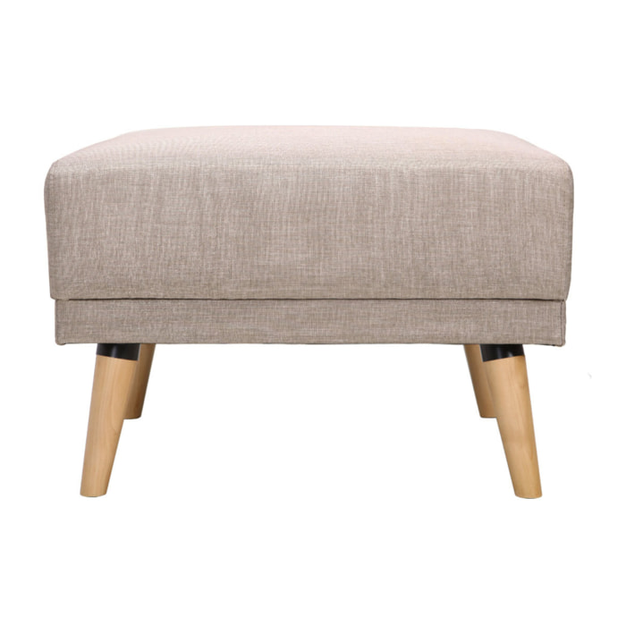 Pouf repose-pieds scandinave en tissu beige et bois clair ULLA
