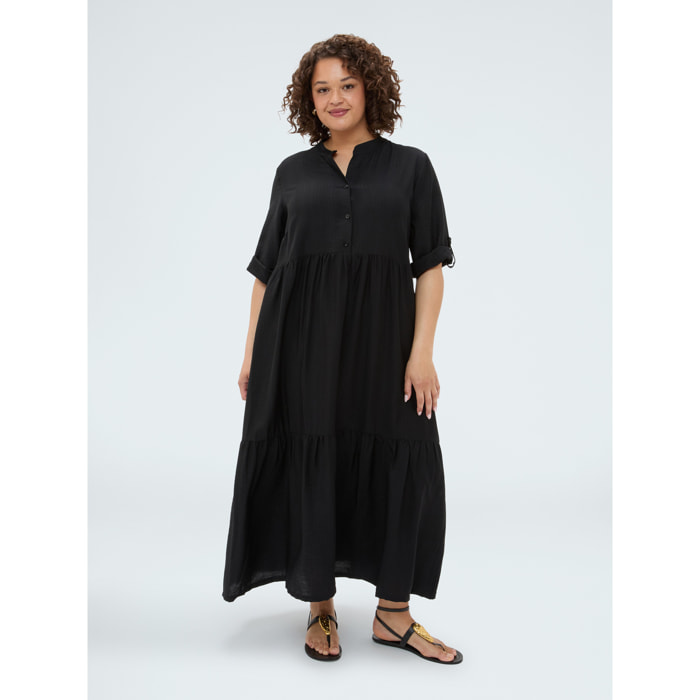 Fiorella Rubino - Vestido camisero Power en mezcla de viscosa - Negro