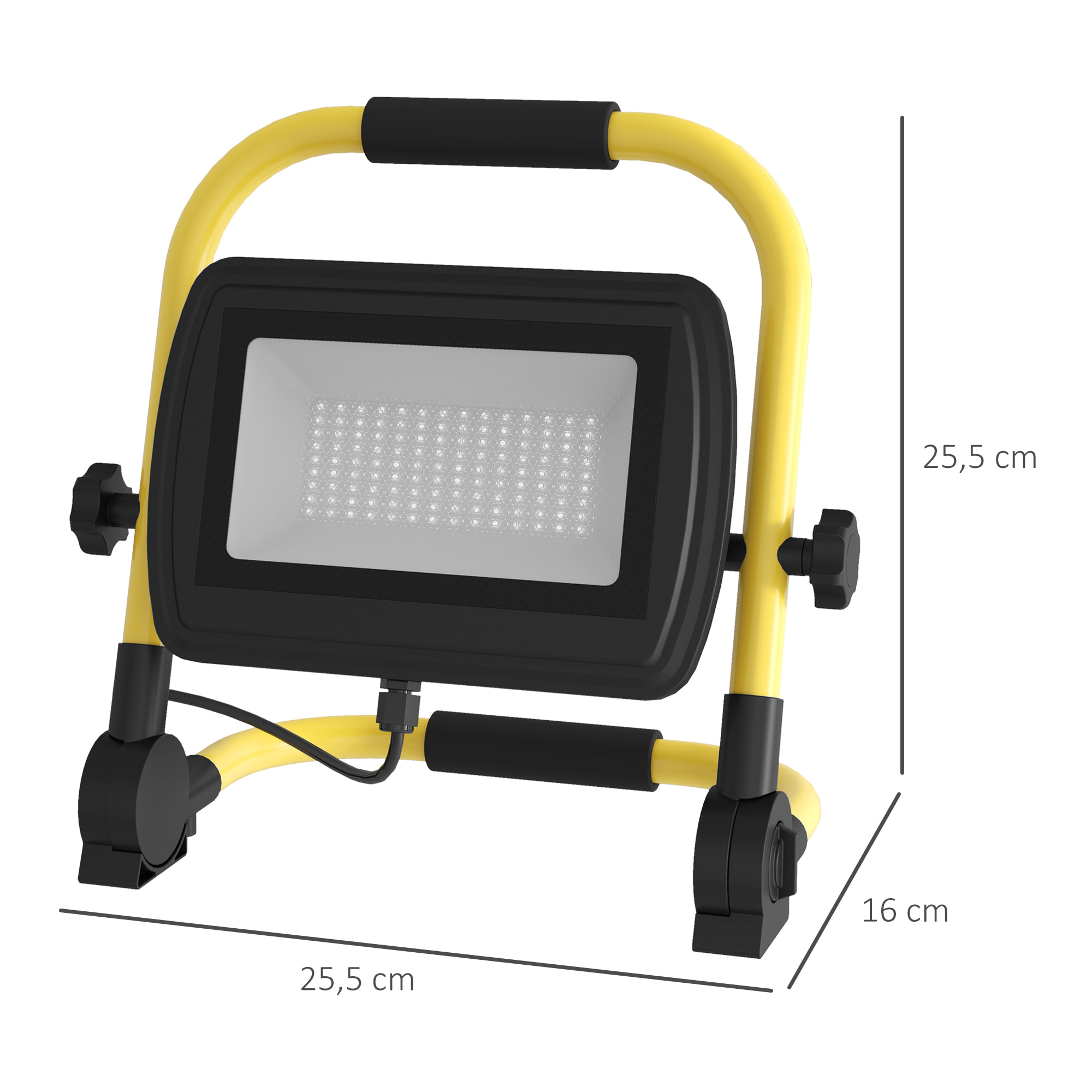 Foco LED con Cabezas y Soporte Ajustables 50€¯W 4250 Lúmenes IP65 6500K Foco Proyector Led Resistente a la Intemperie Portátil con Asa para Interior y Exterior Amarillo y Negro