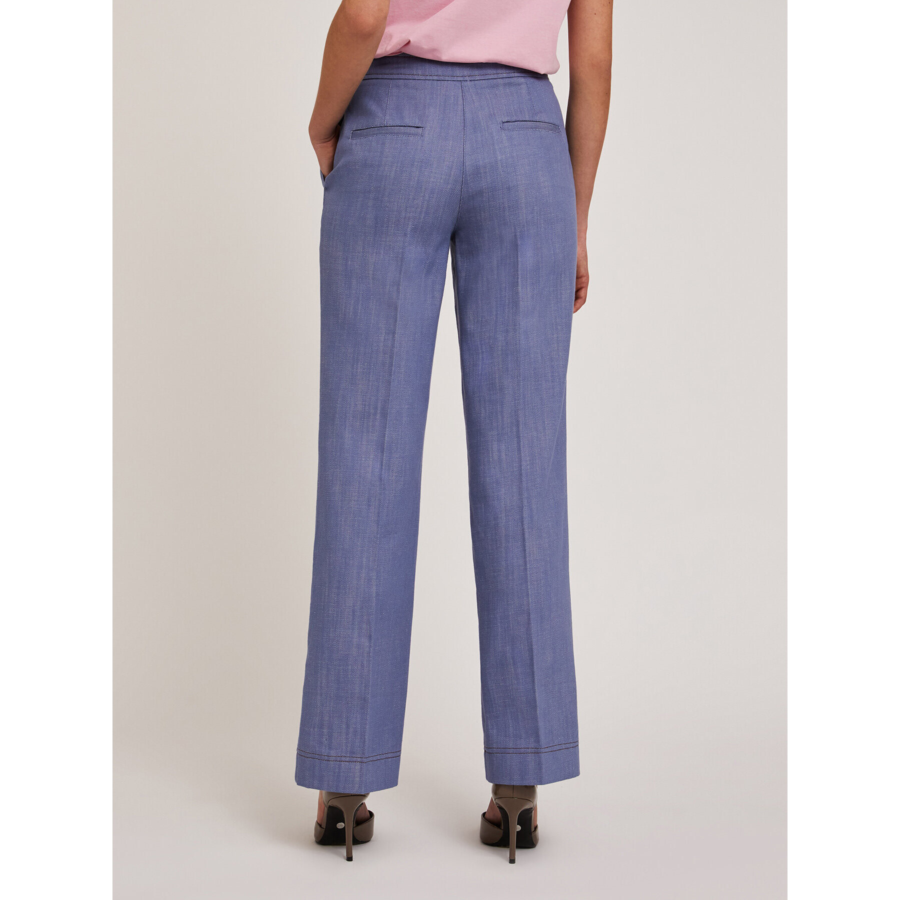 Motivi - Pantaloni wide in tela di cotone - Azzurro