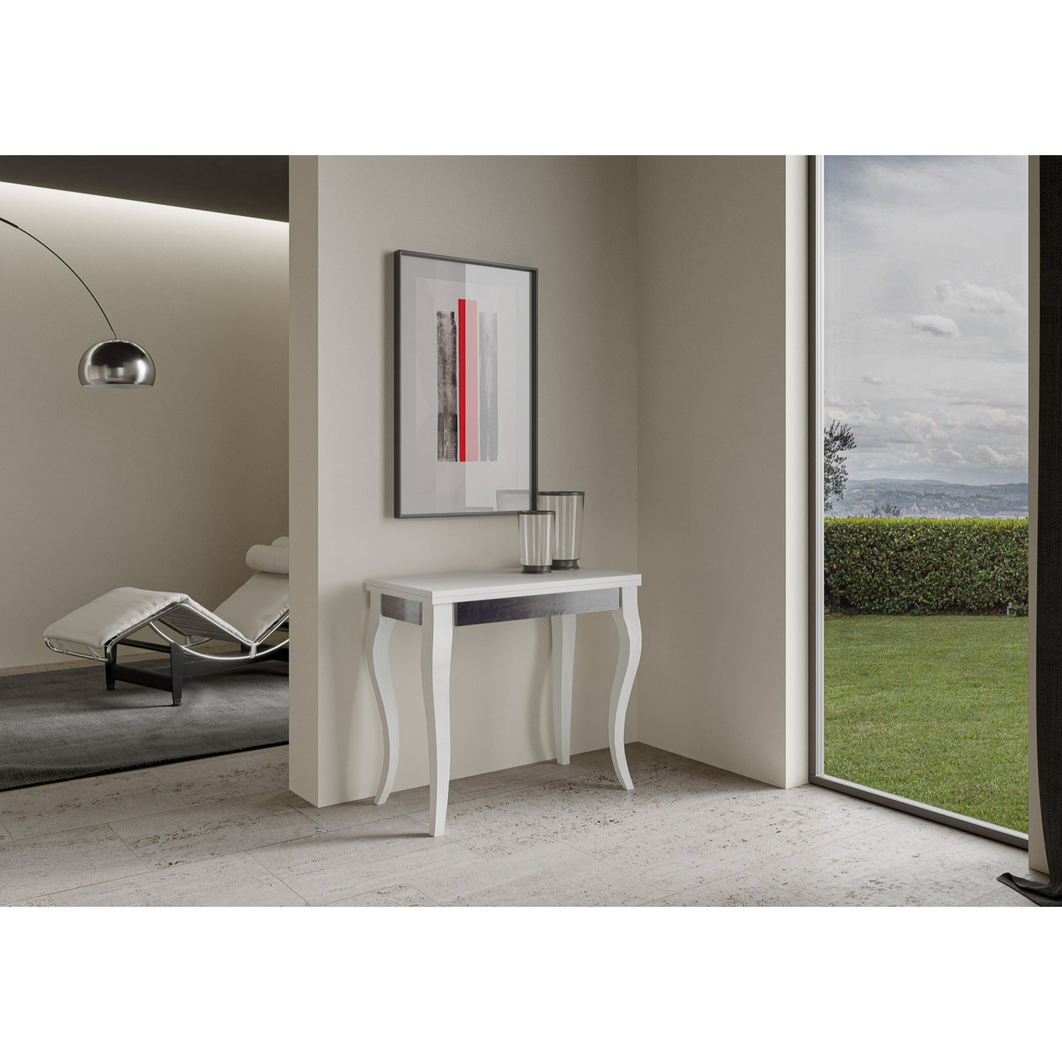 Console Olanda Librox cm.90x45 (extensible à 90) Frêne Blanc cadre Gris 142