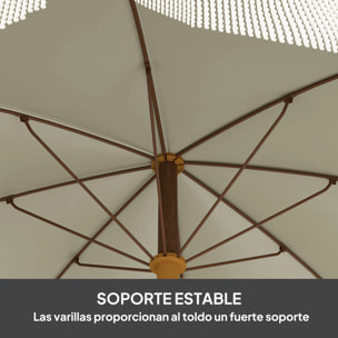 Sombrilla de Playa Grande con Flecos Ø190 cm Sombrilla de Terraza Exterior con Protección UV40+ Antiviento Impermeable Mástil de Ø32 mm y Bolsa de Transporte Verde Oliva Claro