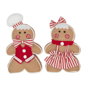 J-Line figurine Pain d'Epice Fille + Garçon - polyrésine - beige/rouge - large - 2 pcs