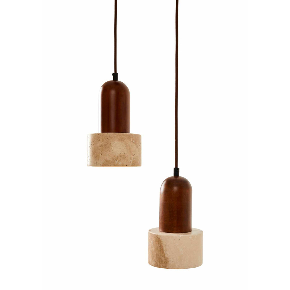 Suspension design 2 spots en travertin et effet bois noyer TIVOLI
