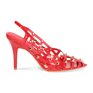 Décolleté slingback donna rosse in vernice laser cut