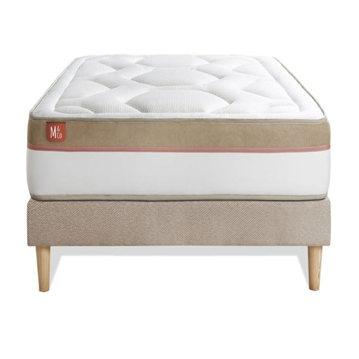Ensemble Matelas Le Cosy - 30cm - Mémoire de forme - Confort durable - Sommier Tapissier Beige