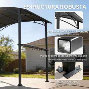 Carpa Barbacoa 2,4 x 1,5 m, Cenador de Pérgola con 2 Estantes Laterales, Toldo Resistente a la intemperie, Ganchos y Estructura de Acero, para Jardín Terraza Exterior Camping BBQ, Gris Oscuro