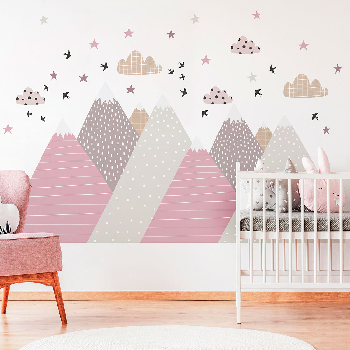 Stickers muraux enfants - Décoration chambre bébé - Autocollant Sticker mural géant enfant montagnes scandinaves JENIKA