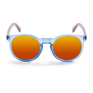 Gafas de sol OCEAN LIZARD WOOD - De brazo marrón bambú con montura azul transparente y / Revo roja
