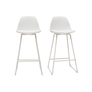 Tabourets de bar design blancs pieds métal 65 cm (lot de 2) FRANZ