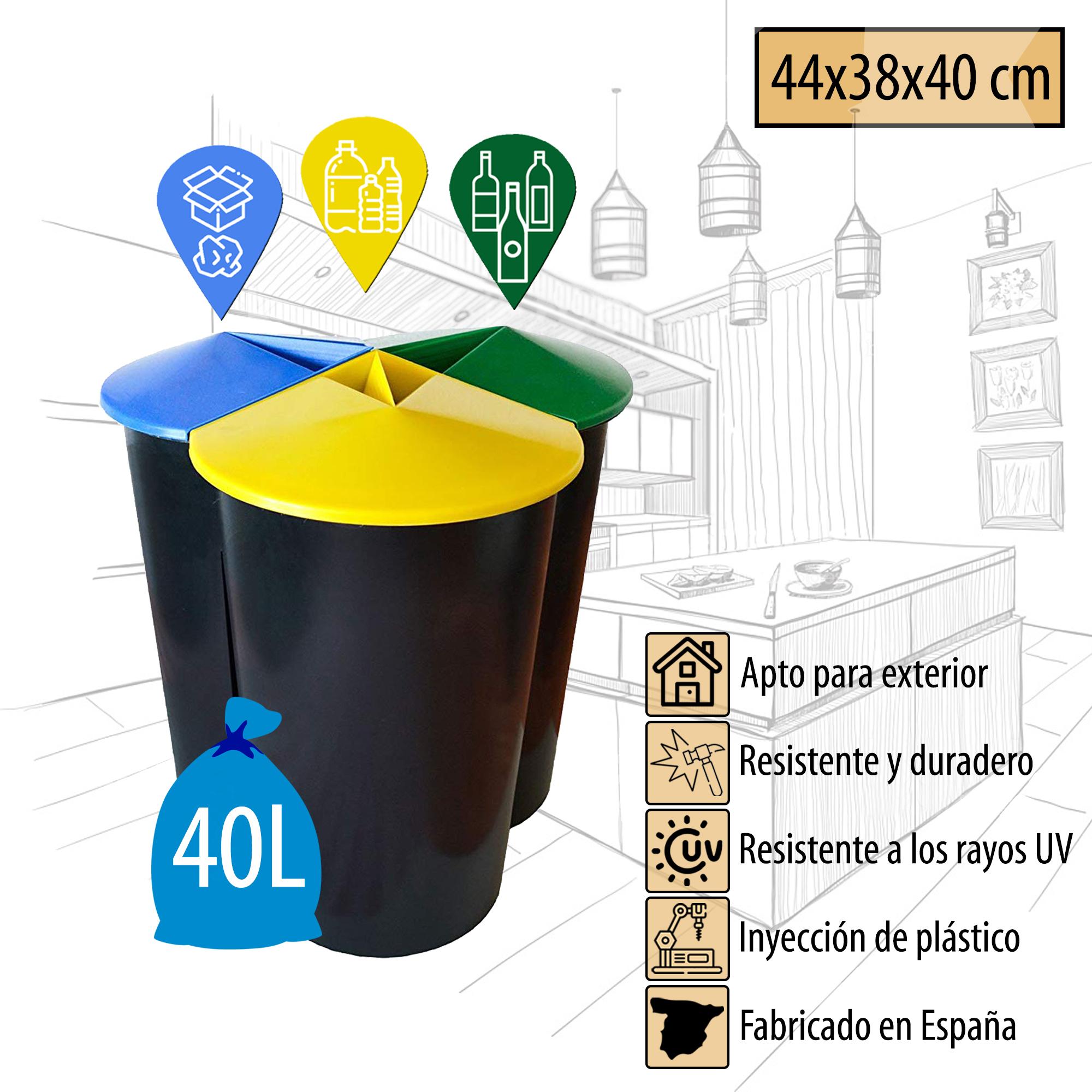 Cubo de basura 40 litros en 3 compartimentos color negro