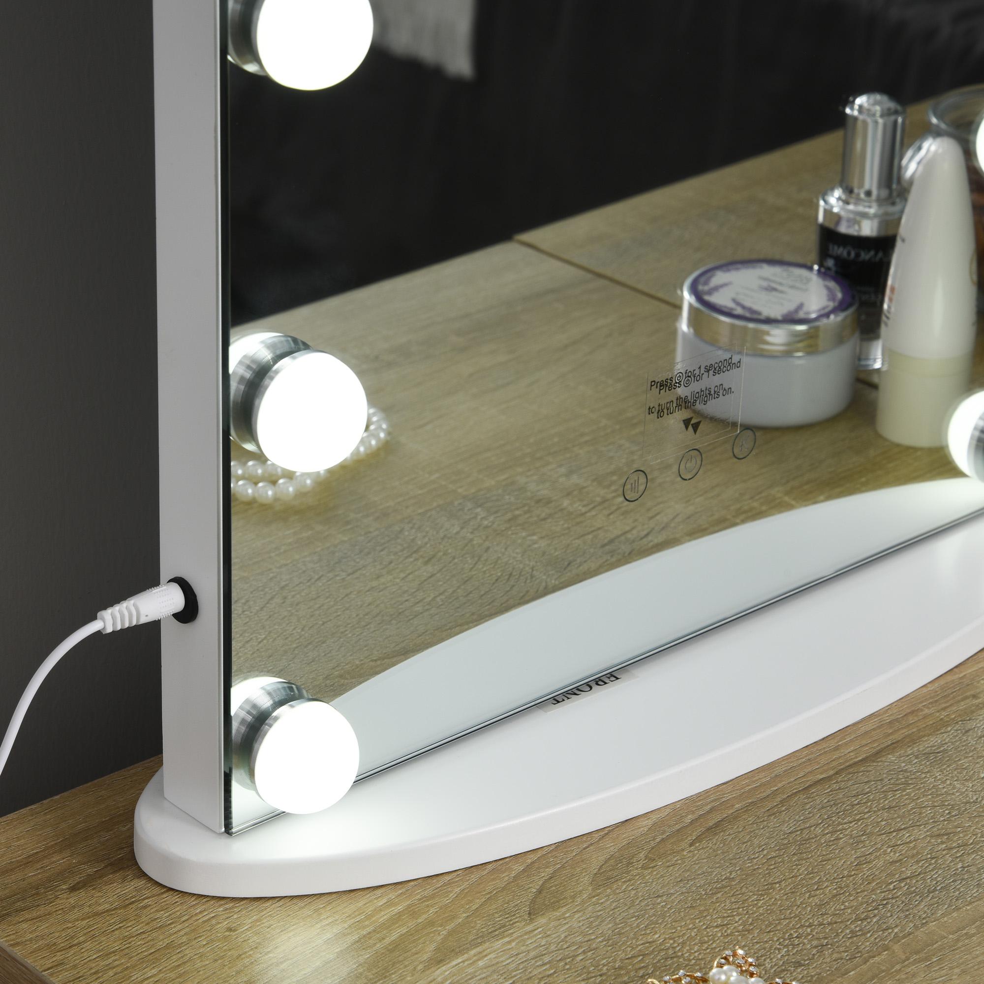 HOMCOM Miroir maquillage Hollywood pour coiffeuse grand miroir lumineux  avec 12 ampoules LED luminosité réglable interrupteur tactile fonction de  mémoire blanc