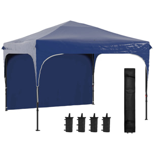 Carpa Plegable 3x3 m Cenador de Jardín con Altura Ajustable 1 Pared Lateral Impermeable 4 Bolsas de Arena y Bolsa de Transporte Gazebo para Exterior Patio Fiestas