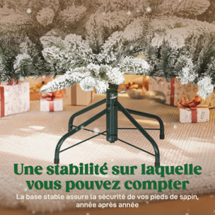 Sapin de Noël artificiel enneigé H.150cm 768 branches grand réalisme support métal pliable vert blanc