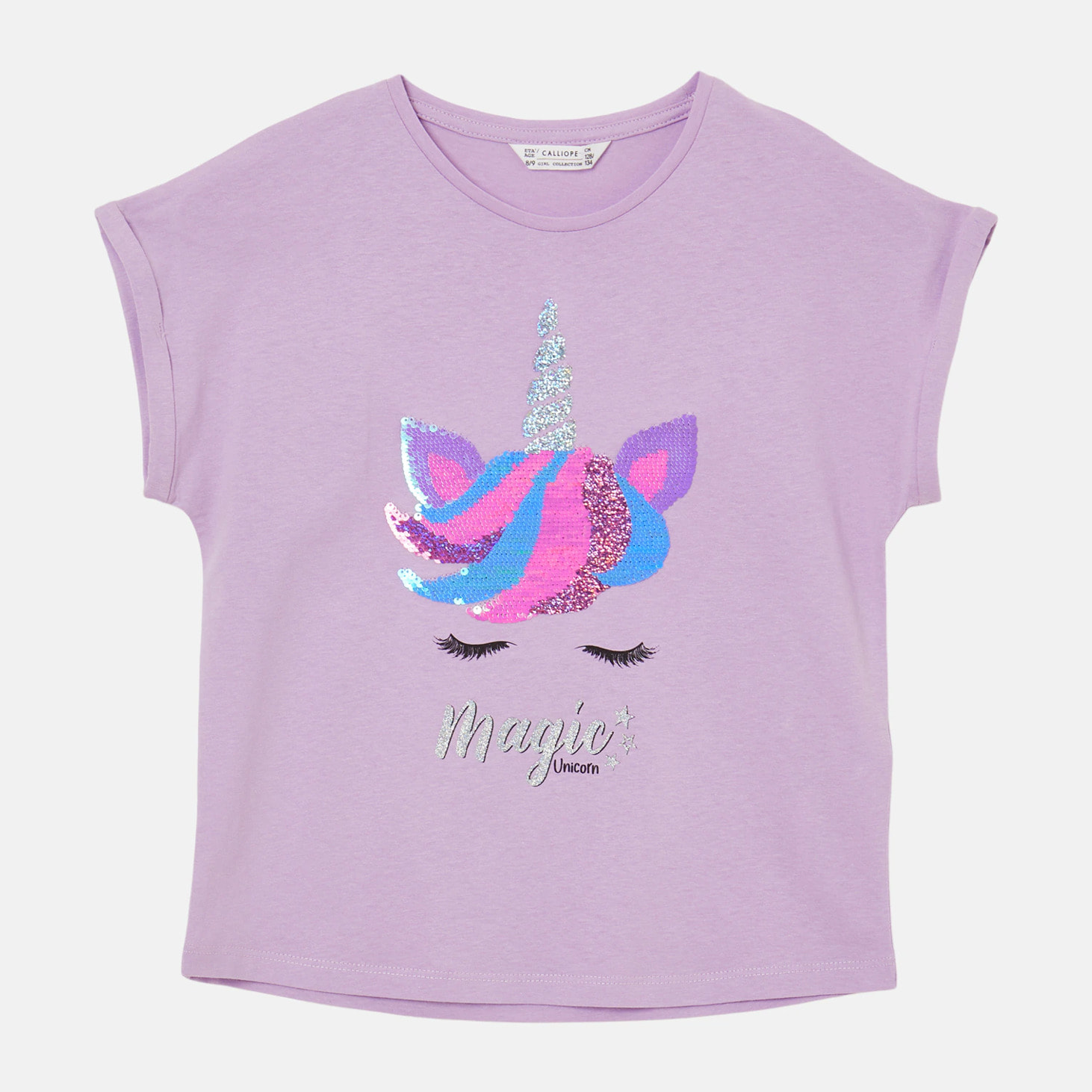 T-shirt stampa unicorno con paillettes