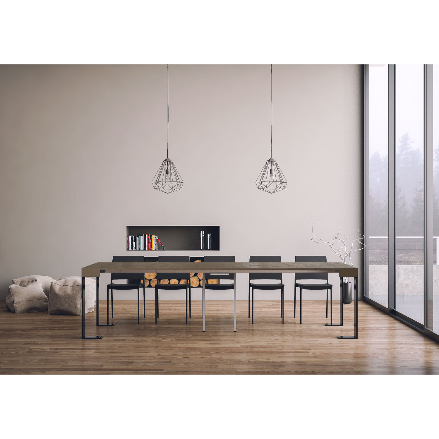 Console extensible 90x40/300 cm Tecno Taupe cadre Anthracite