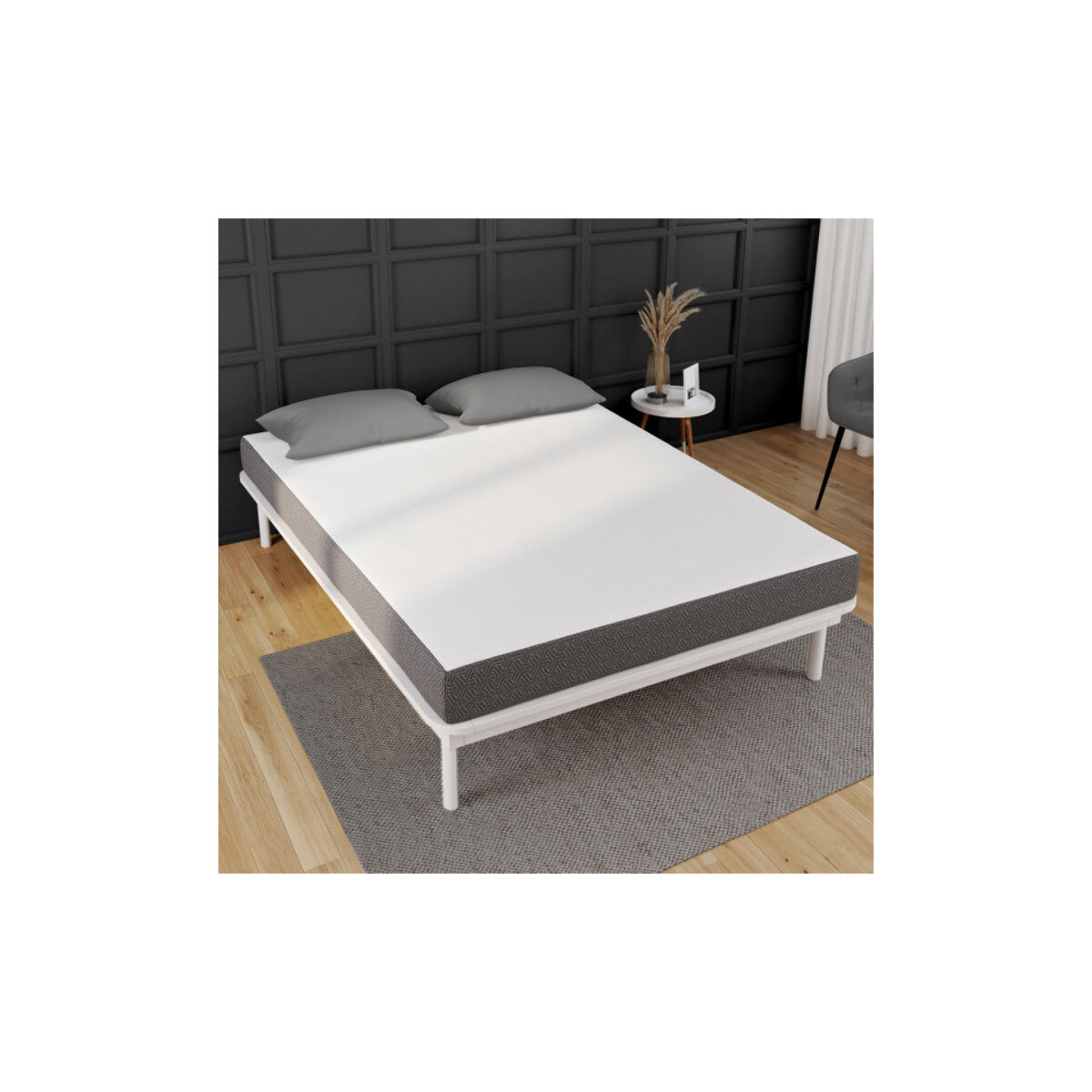 Matelas mémoire de forme - 140 cm - Dessus design blanc, coté design gris