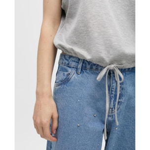 Jeans a vita alta e fit dritto con brillanti