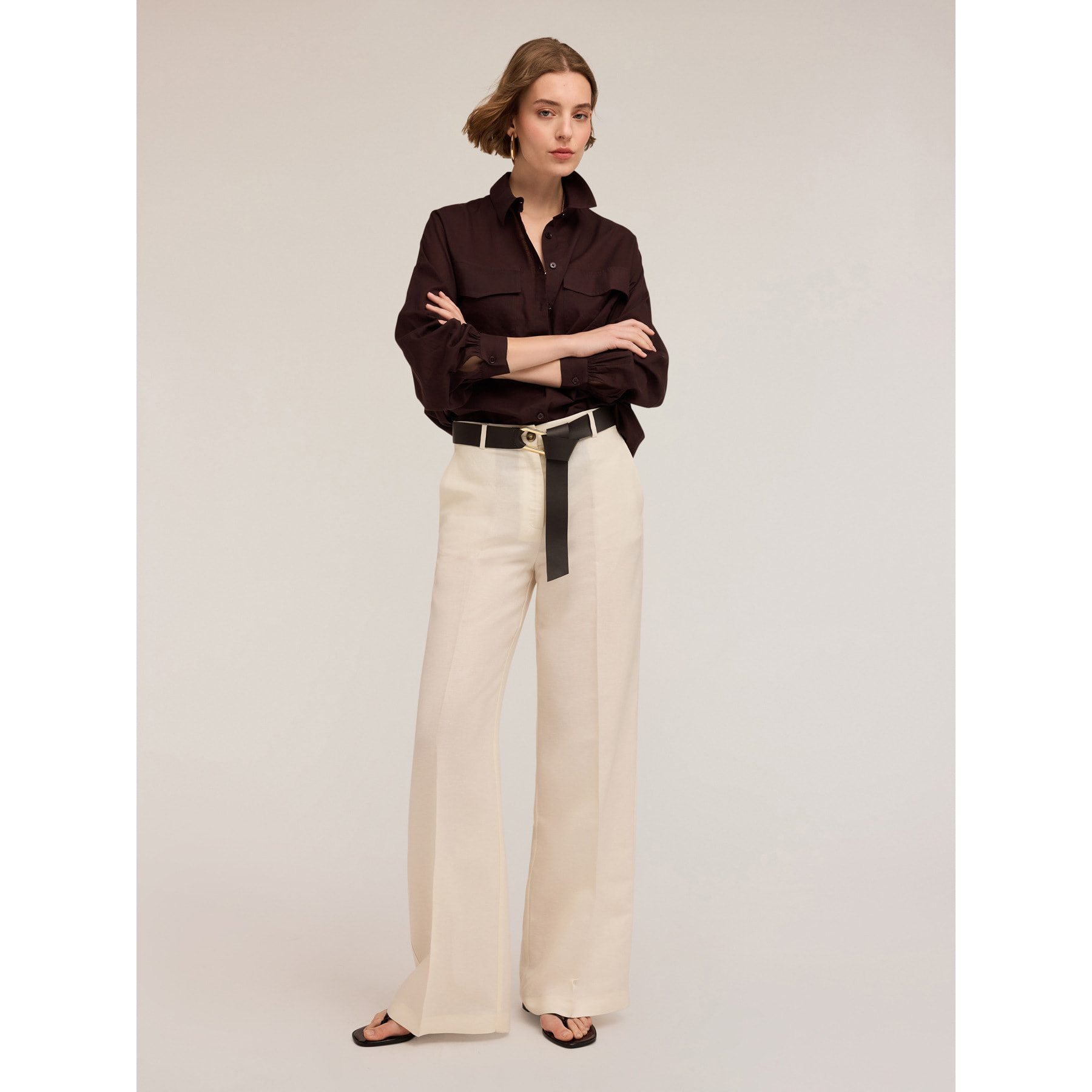 Motivi - Camisa oversize con bolsillos - Marrón