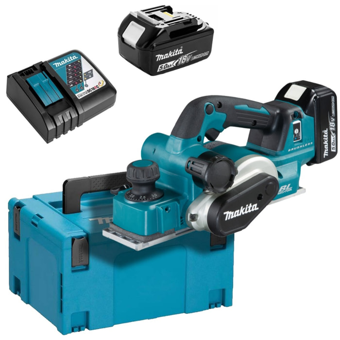 Rabot 18V LXT 82 mm - MAKITA - avec 2 batteries 18V 5.0Ah - chargeur - MakPak - DKP181RTJ