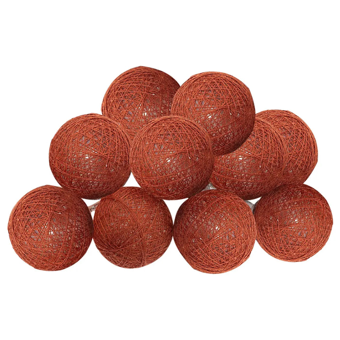 Guirlande LED à pile - 10 boules - coton et cuivre - rose terracotta - D6 cm