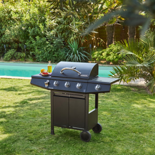 Barbecue gaz 3 brûleurs + 1 feu latéral avec roues, tablettes et thermomètre TREVILLE 3
