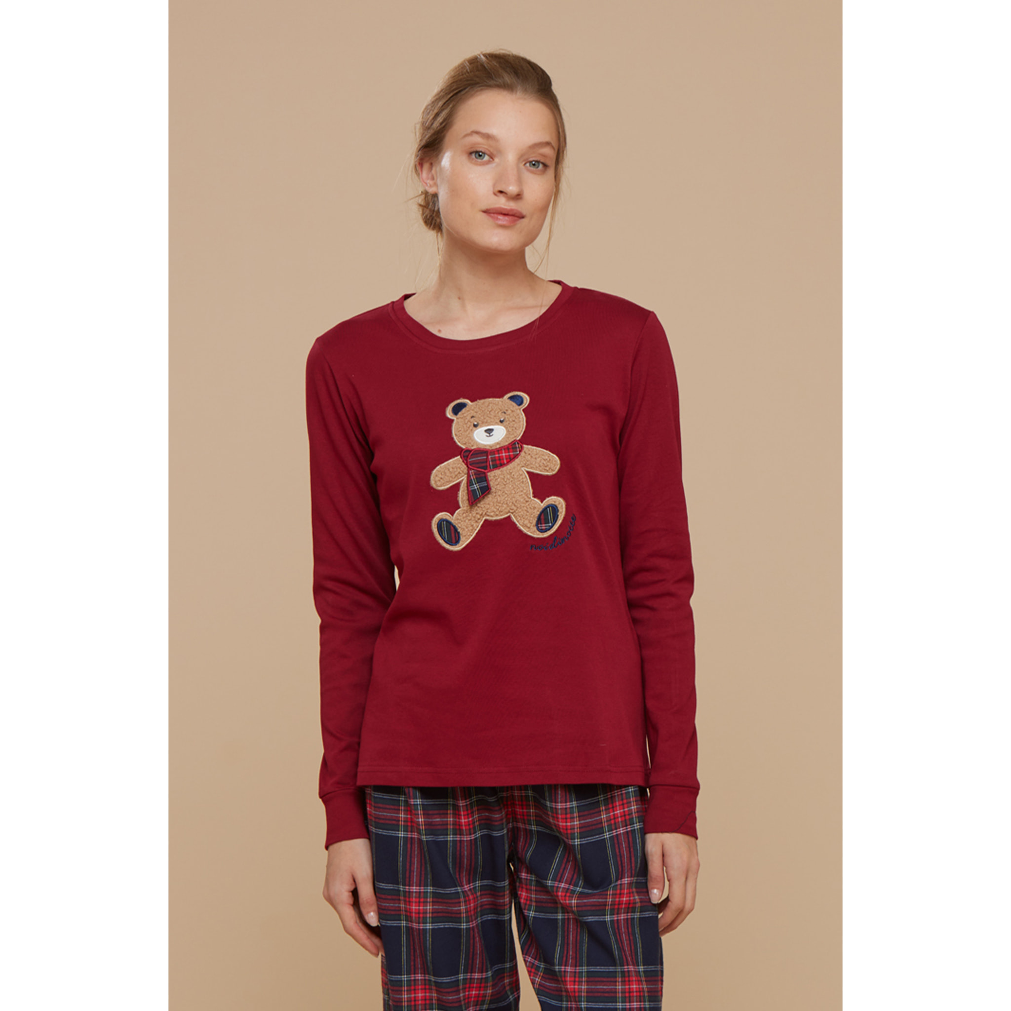 Pigiama donna top caldo cotone e pantaloni flanella little bear Noidinotte