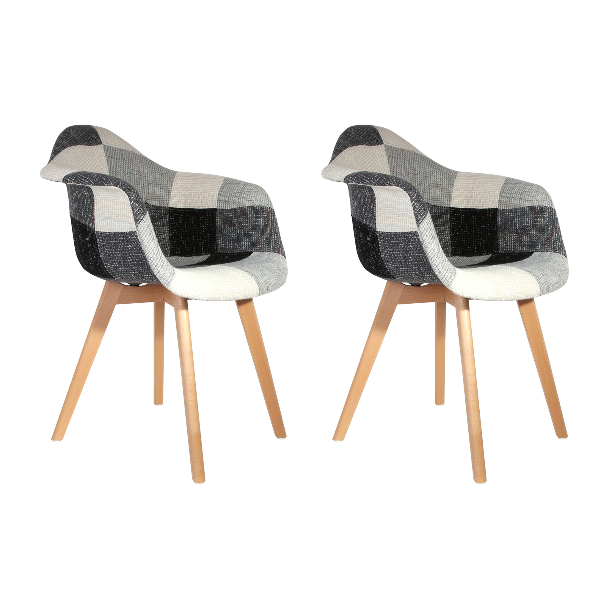 Fauteuil Scandinave Patchwork Gris - Lot De 2
