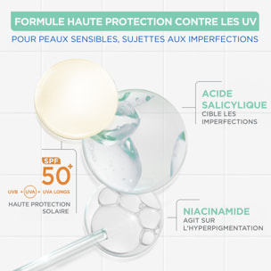 Mixa Fluide quotidien Anti-UV & Anti-Imperfections pour les peaux à imperfections, enrichi en acide salicylique et en niacinamid