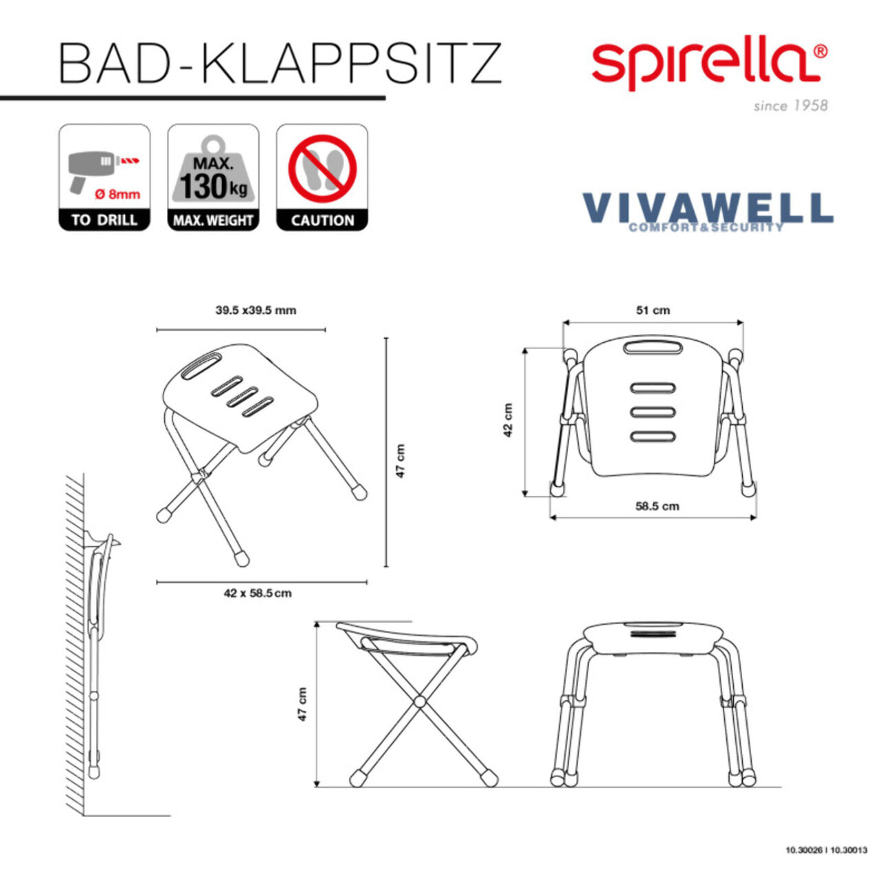 Chaise pliante rabattable de bain Chrome Spirella