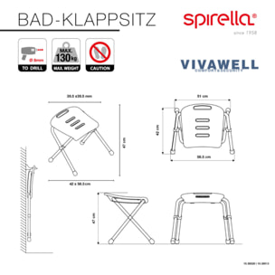 Chaise pliante rabattable de bain Chrome Spirella