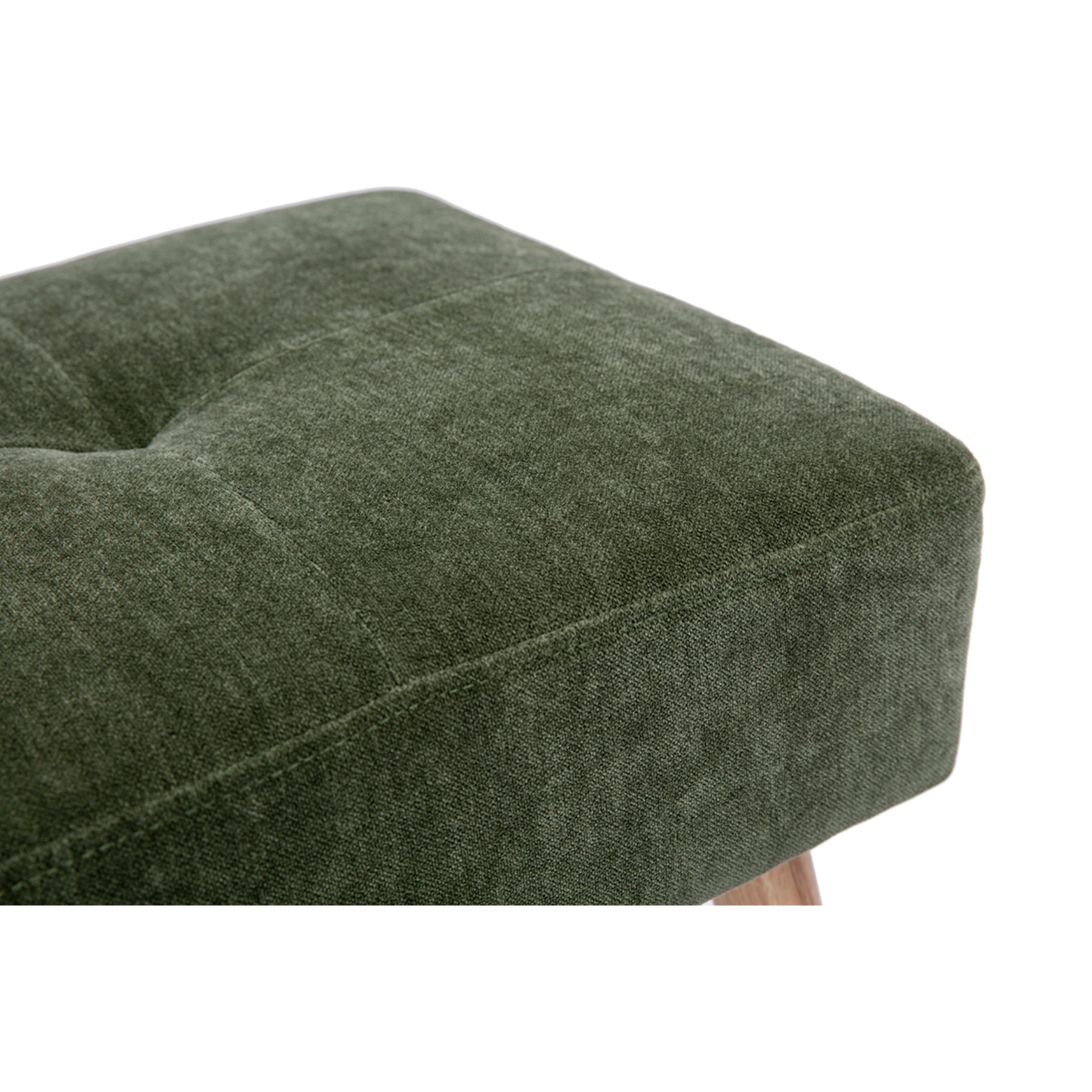 Tabouret bas en tissu effet velours vert kaki et bois clair massif H46 cm GUESTA