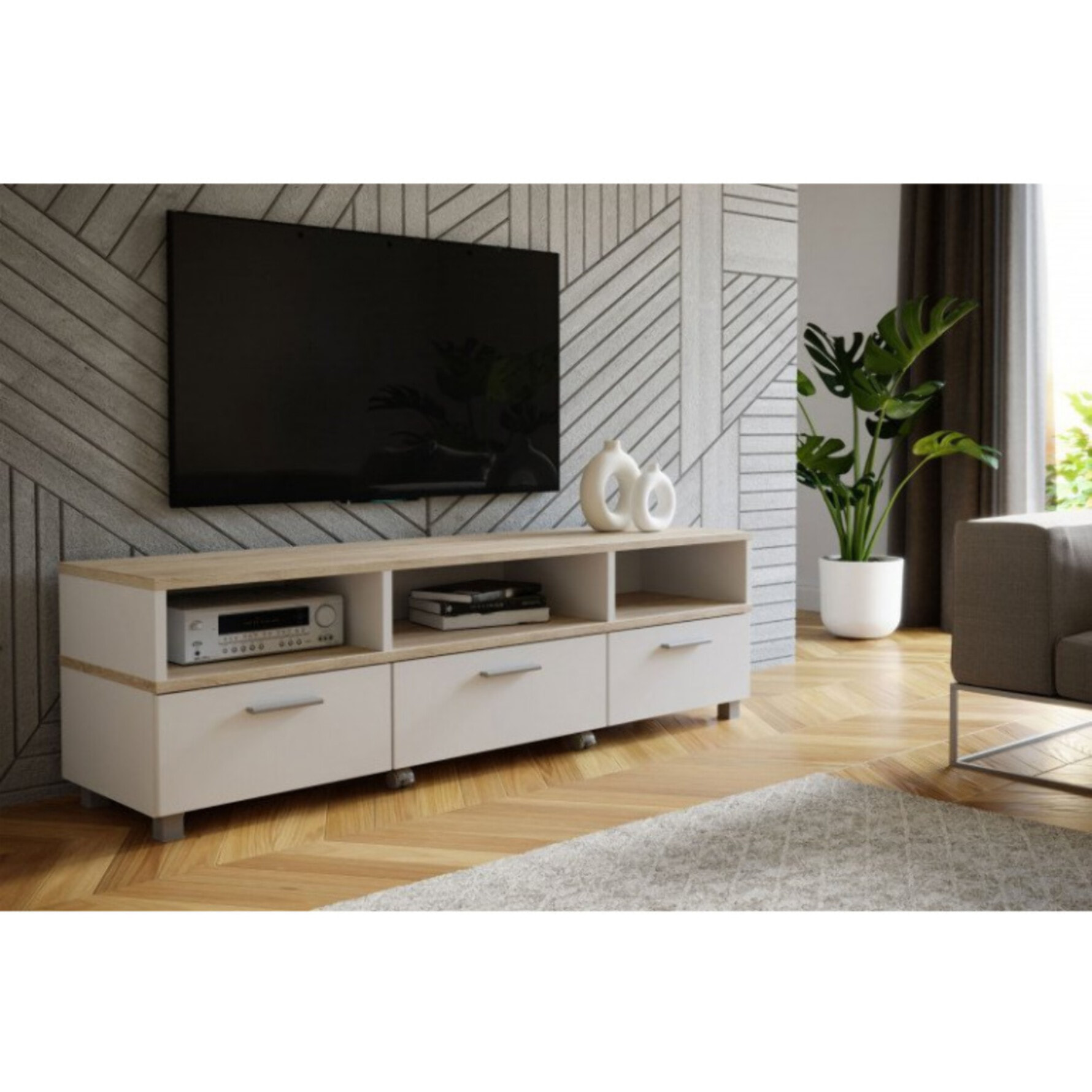 Meuble TV avec table basse intégré sur roulettes - 2 coloris - LAKE