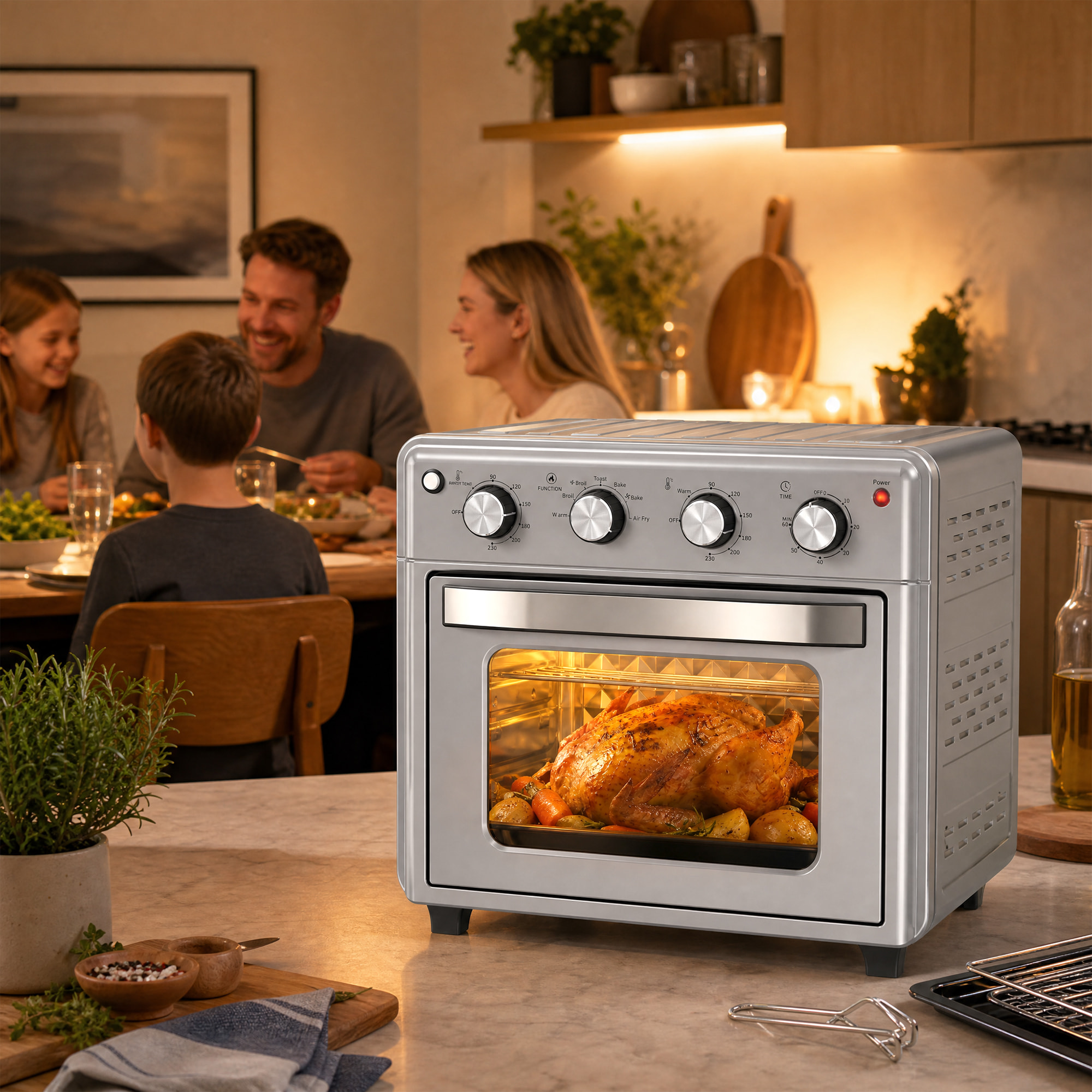 Horno Eléctrico Multifunción de Sobremesa 30L Mini Horno Tostador 1600W Freidora de Aire con 7 Modos de Calor Temporizador y Temperatura Regulable 43x39x39 cm Plata