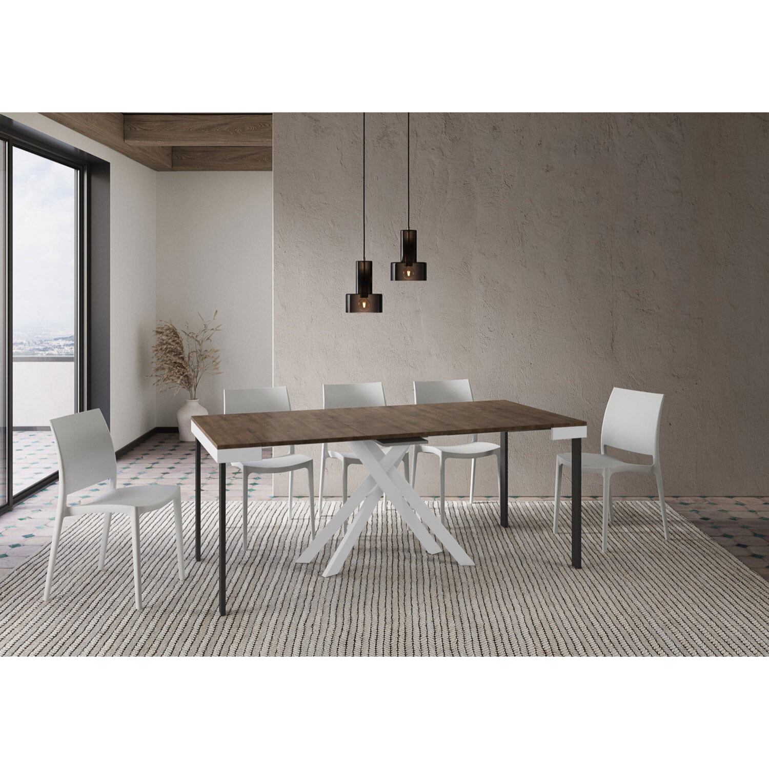 Consola extensible 90x40/300 cm Krack Evolution nogal estructura blanca