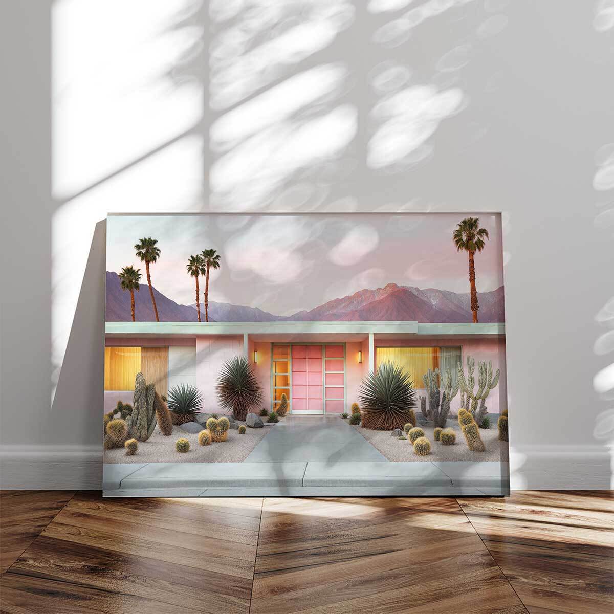 Tableau maison rose à toit plat Toile imprimée