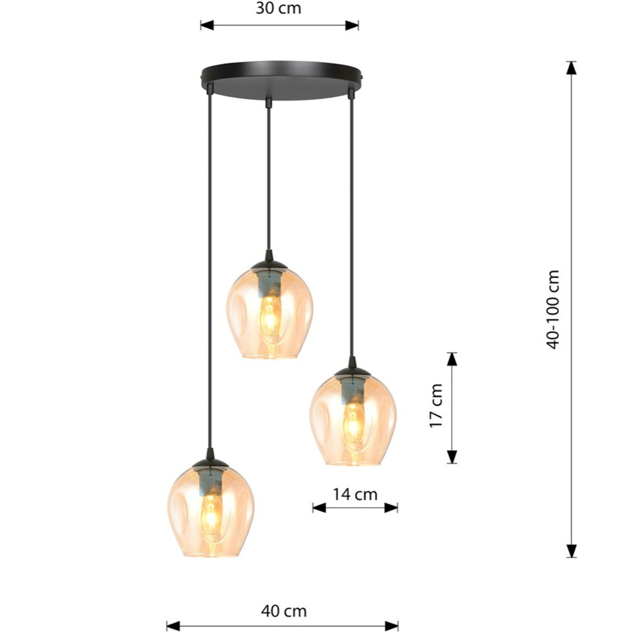 Lampada a sospensione ISTAR in acciaio nero e vetro ambra