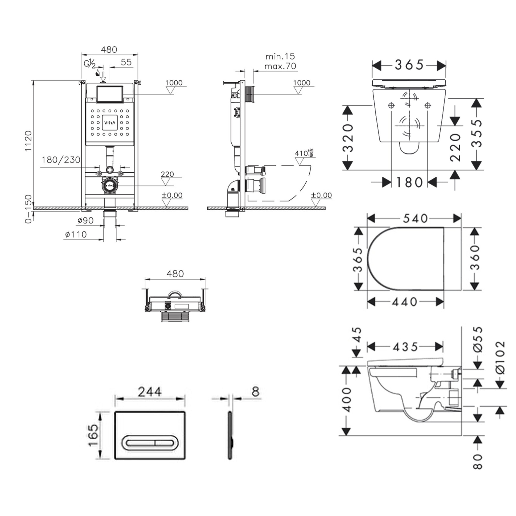 V-Fix Core Pack WC bâti-support + WC sans bride Hansgrohe EluPuraS + Abattant SoftClose + Plaque chrome mat (VFIXPURA5)
