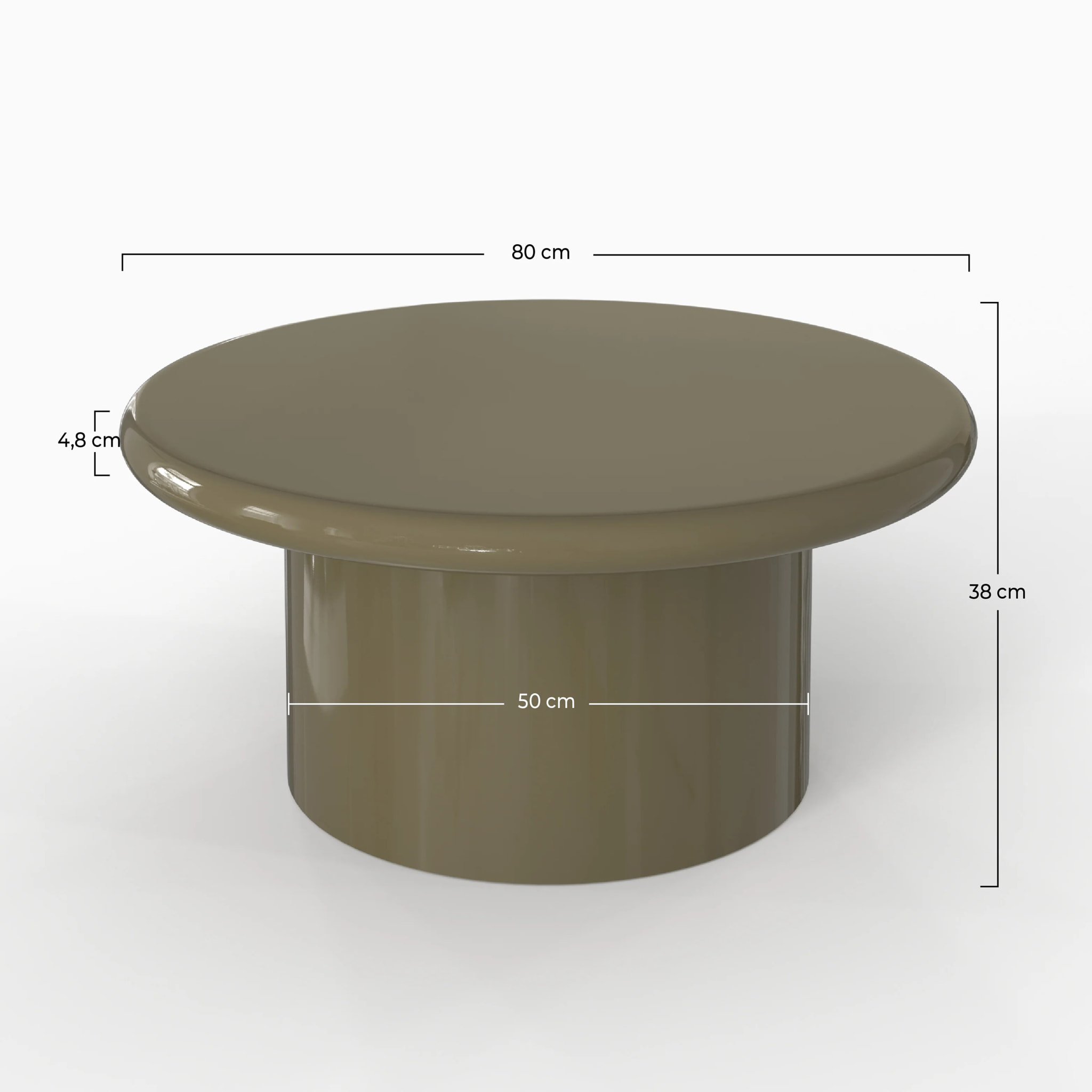 Table basse laquée vert kaki en MDF, D80 cm - Apoline