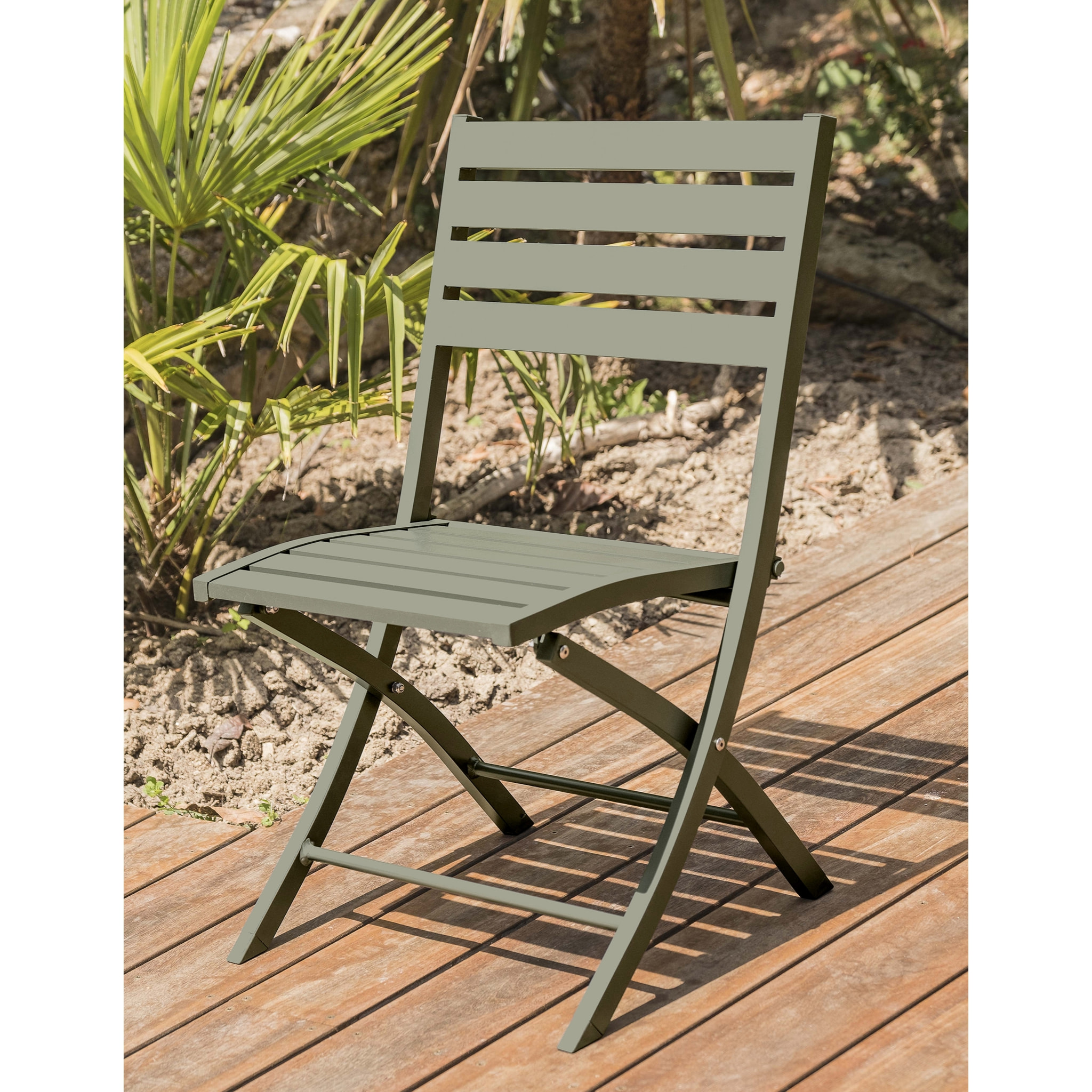 MARIUS - Chaise de jardin pliante en aluminium vert kaki