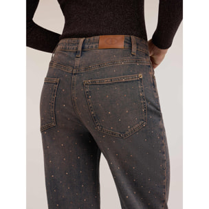 Motivi - Jeans wide fit con applicazioni di strass - Marrone