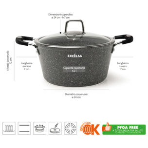 Casserole 24 cm avec Couvercle Excelsa – Forn-Ok, Aluminium Gris