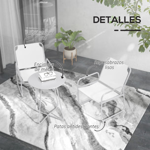 Conjunto de Jardín Exterior Muebles de Jardín Exterior Juego de 1 Mesa Redonda y 2 Sillas de Terraza con Marco de Acero Reposabrazos y Almohadillas Ajustables para los Pies Blanco
