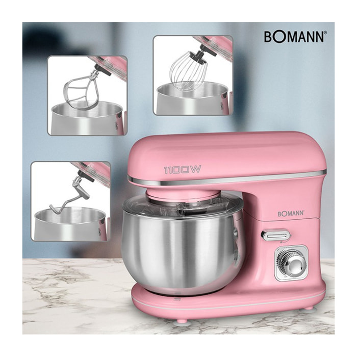 Robot pétrin multifonction 5L 1100W Bomann KM 6030 CB Rose