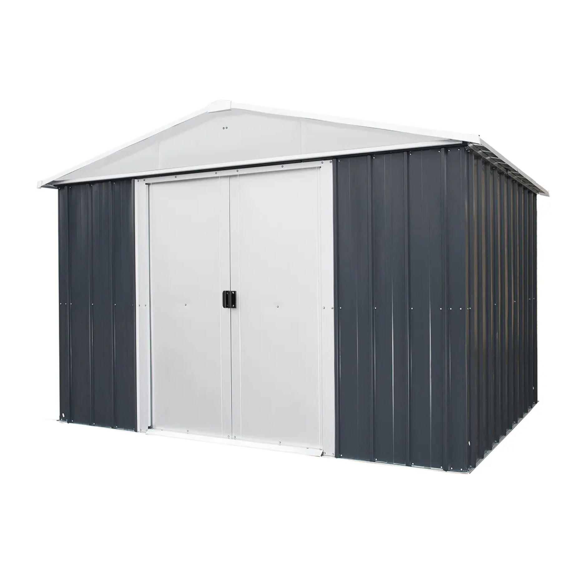 Abri de jardin métal anthracite Yardmaster 6,44m² + kit d'ancrage + lampe magnétique