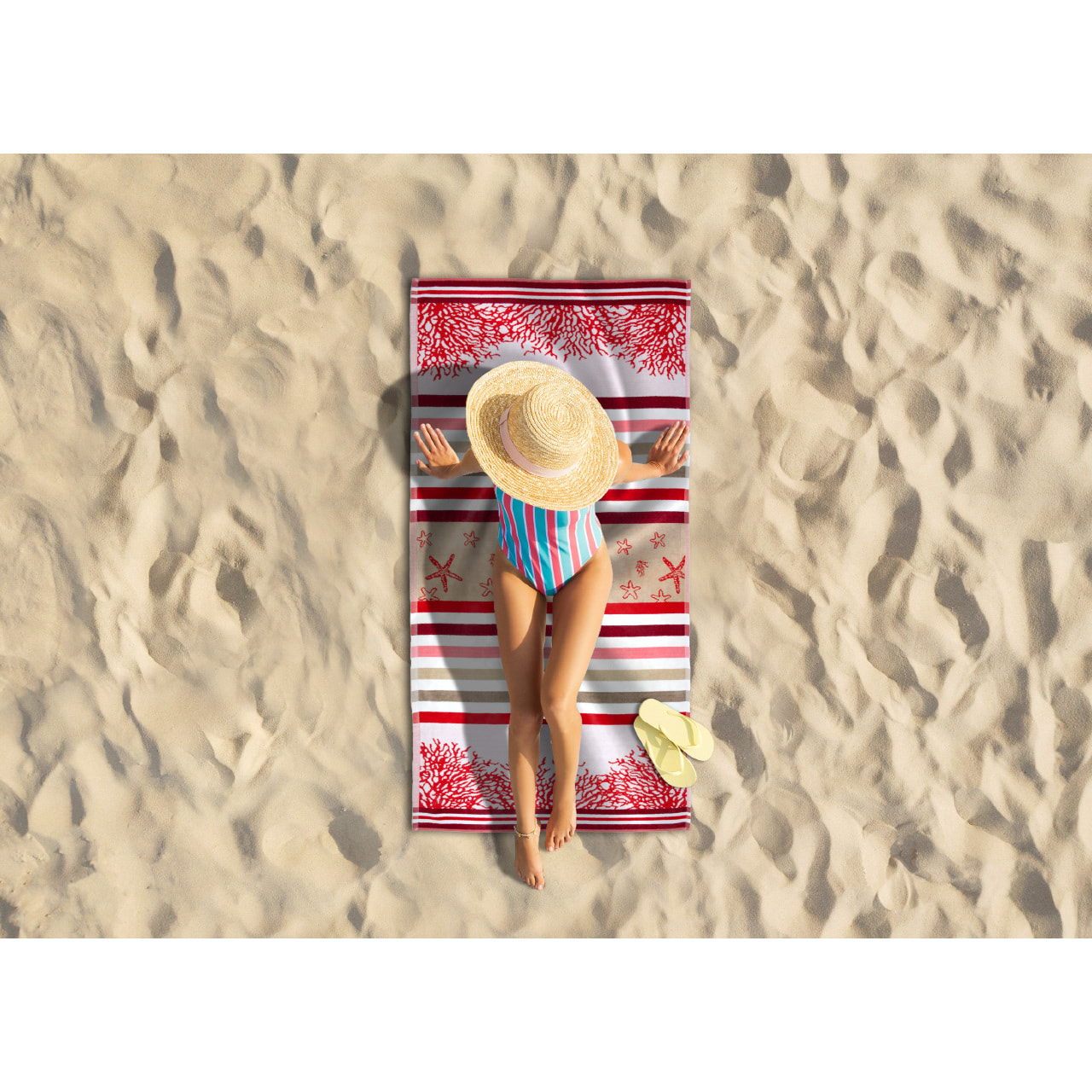 Telo Mare Spugna Jacquard Spiaggia Disegno Queensland