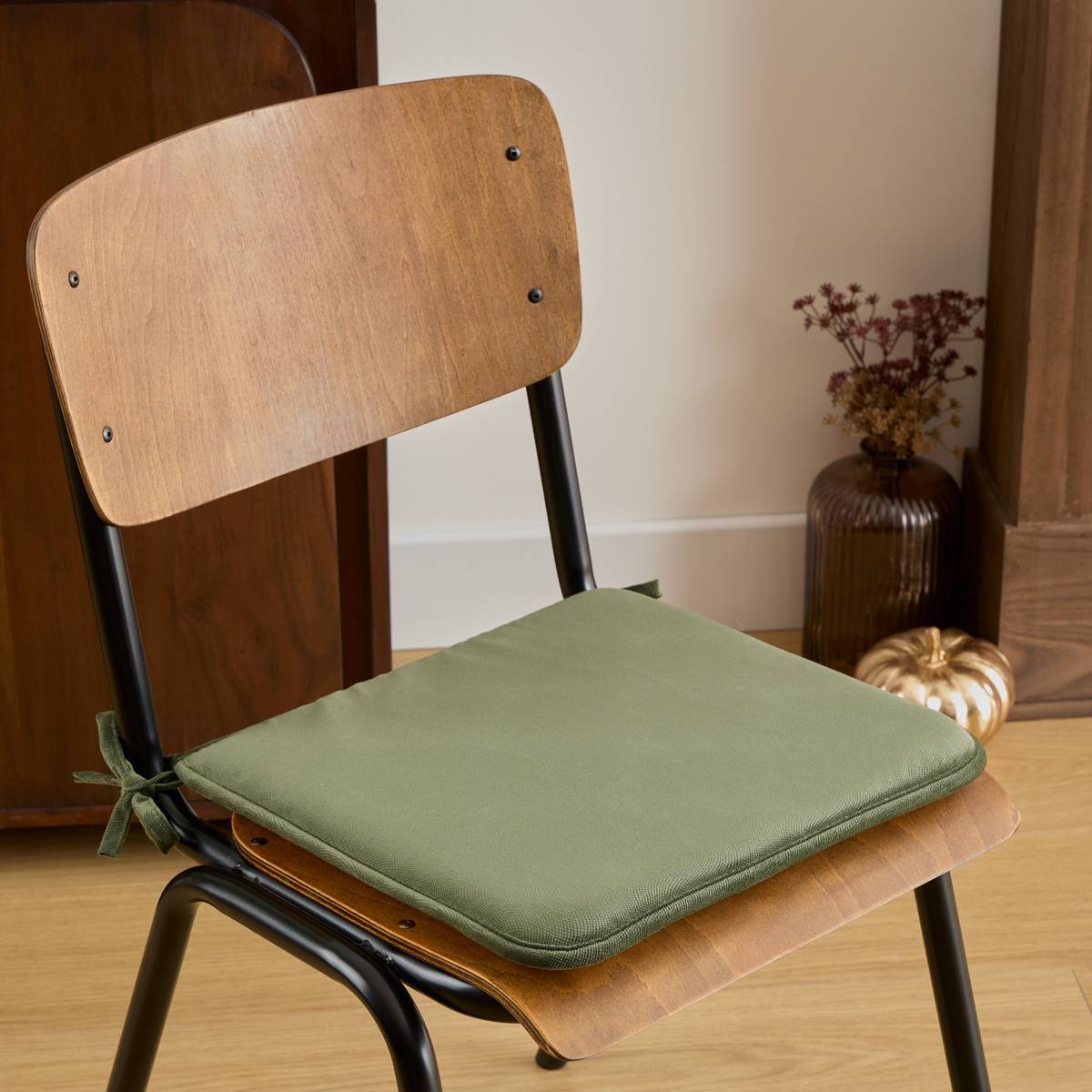 Galette de chaise Lilou vert Kaki 38x38cm