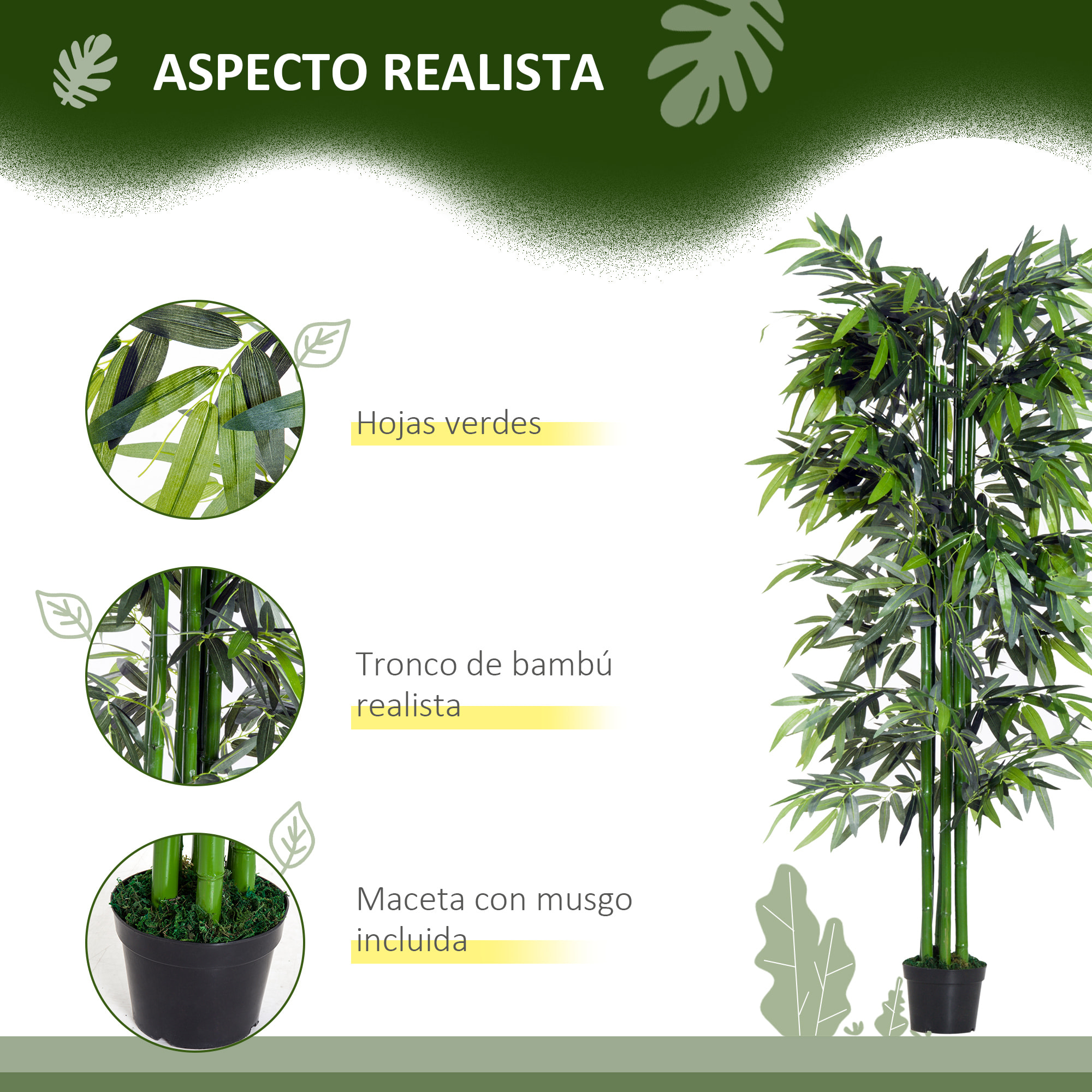 Bambú Artificial con Caña Naturale Planta Sintética 1.8m Verde