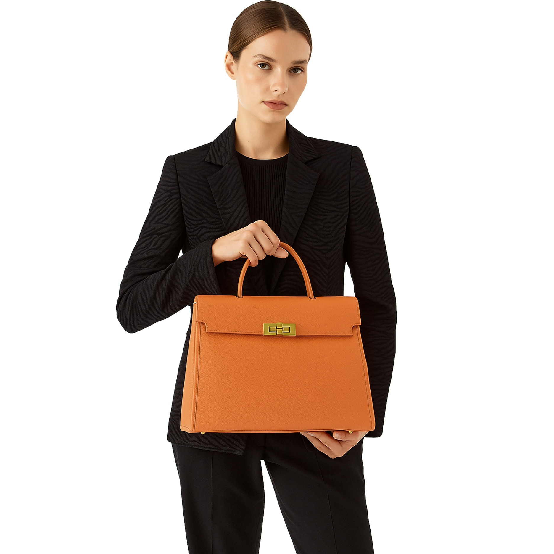 Borsa a mano da donna Made in Italy - Modello Zaffiro Lux - 100% pelle - 35.0 x 27.0 x 13.0 cm