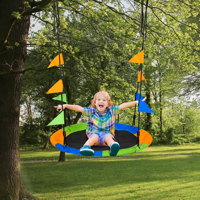 Columpio de Jardín Nido Ajustable con Cuerdas y Banderas para Niños Ø100x180 cm